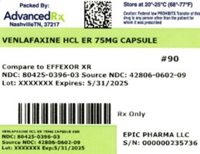 Venlafaxine 75mg #90 (Venlafaxine HCl Er 75mg 80425 0396 03)